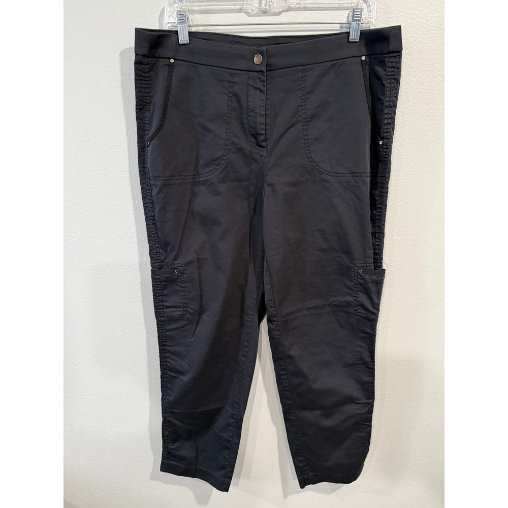 Chico's Cargo Pants Women 12 Black Flat Front Outdoor Hiking Performance Stretch